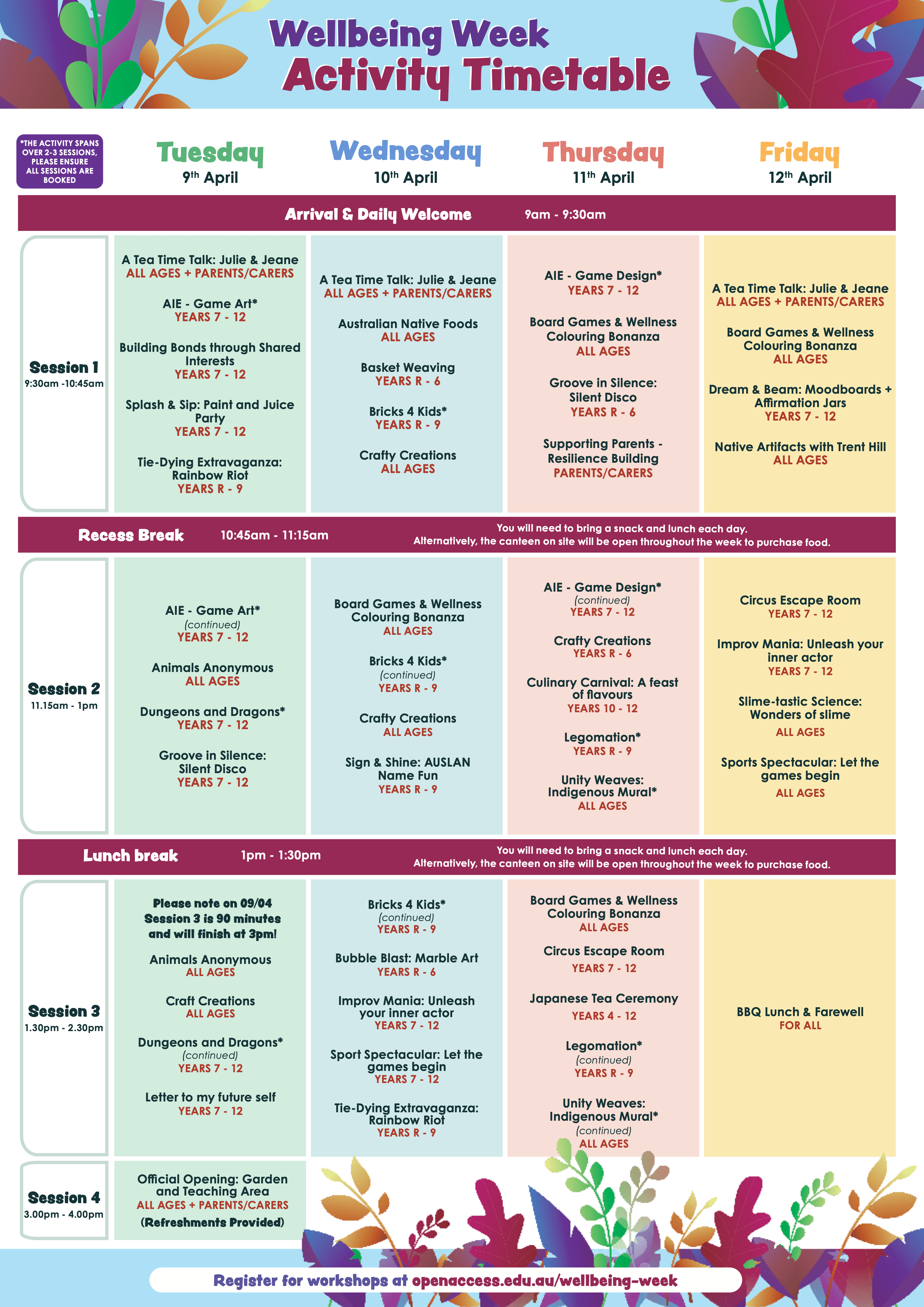 WW Activity Timetable
