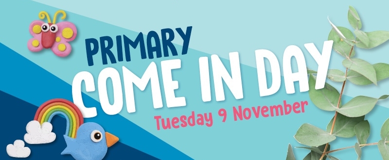 Primary Come in Day banner